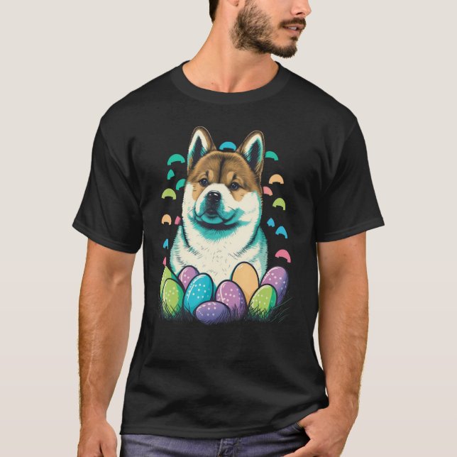 Camiseta Easter Akita Inu Bunny Eggs Dog on Easter Akita In (Anverso)