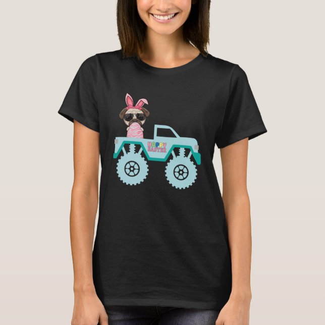 Camiseta Easter Bearded Dragon Bunny Riding Monster Truck T (Anverso)