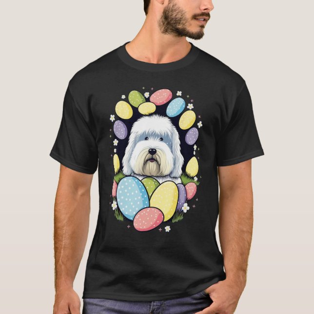 Camiseta Easter Bobtail Bunny Eggs Dog on Easter Old Englis (Anverso)