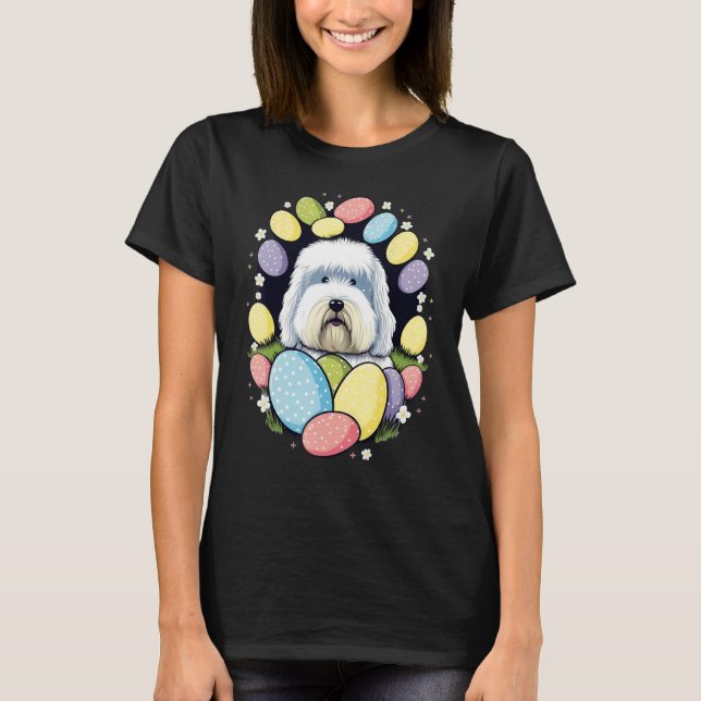 Camiseta Easter Bobtail Bunny Eggs Dog on Easter Old Englis (Anverso)