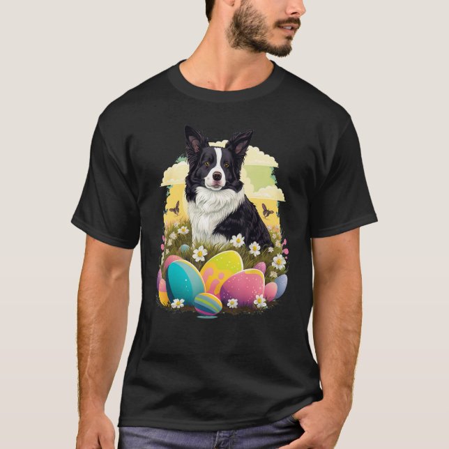 Camiseta Easter Border Collie Bunny Eggs Dog on Easter Bord (Anverso)