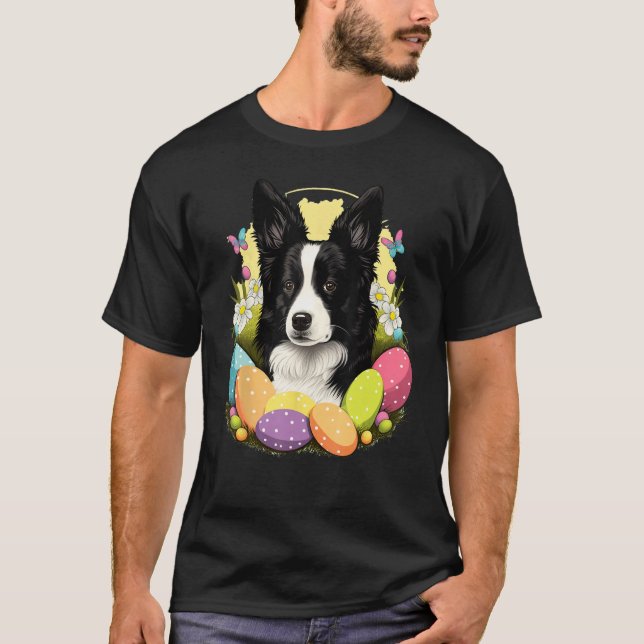 Camiseta Easter Border Collie Bunny Eggs Dog on Easter Bord (Anverso)