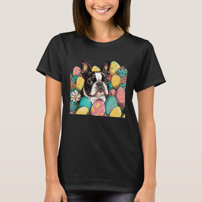 Camiseta Easter Boston Terrier Spring Flower Dog  Paint Spl (Anverso)