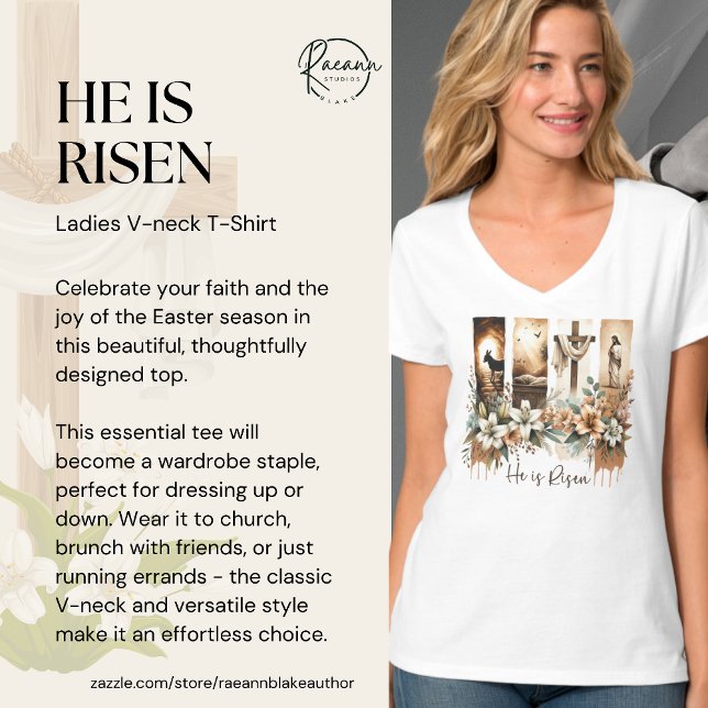 Camiseta Easter Brushstroke 'He Is Risen' V-Neck T-Shirt (Subido por el creador)