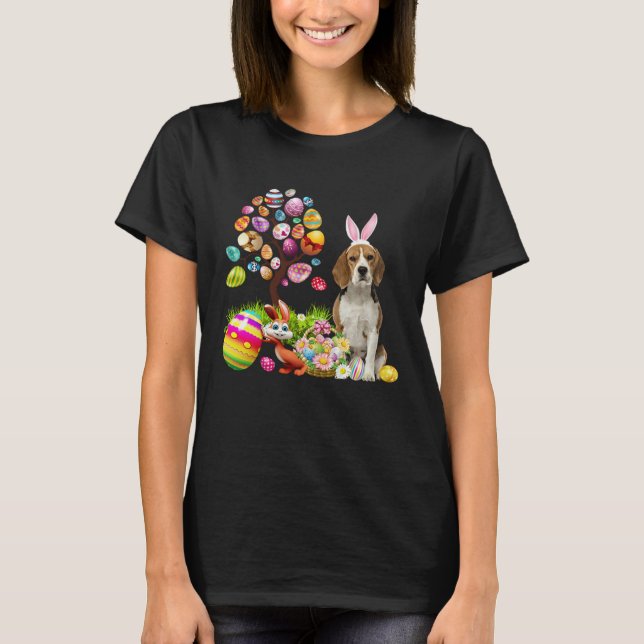 Camiseta Easter Bunny Beagle Dog Ear Tree Egg Basket (Anverso)