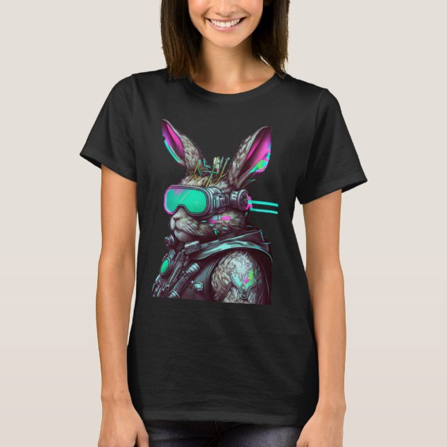 Camiseta Easter Bunny Cyberpunk Aesthetic Futuristic Sci Fi (Anverso)