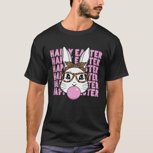 Camiseta Easter Bunny Face Glasses Leopard Happy Easter Day (Anverso)
