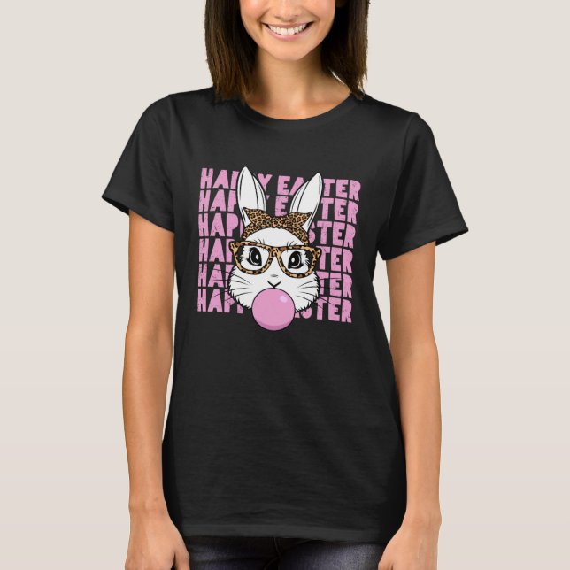Camiseta Easter Bunny Face Glasses Leopard Happy Easter Day (Anverso)