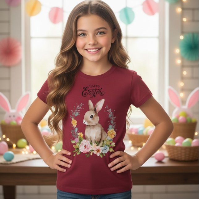Camiseta Easter Bunny Floral Wreath Girls Tee (Subido por el creador)