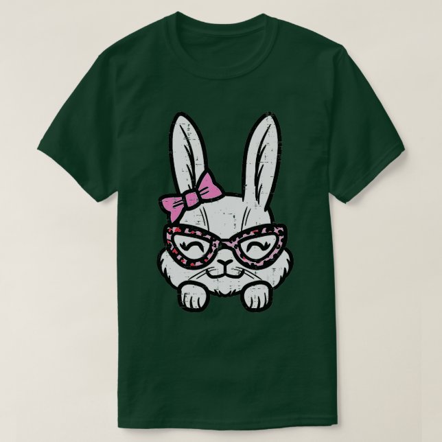 Camiseta Easter Bunny Rabbit Leopard Glasses Ribbon Cute Ea (Diseño del anverso)