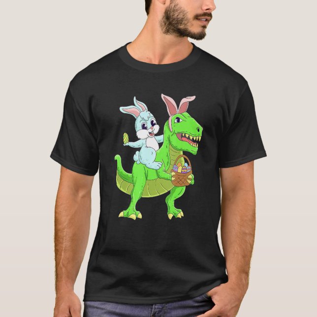 Camiseta Easter Bunny Riding Dinosaur T Rex Easter Egre Cos (Anverso)