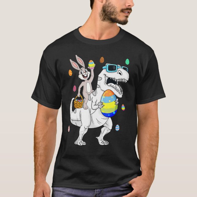 Camiseta Easter Bunny Riding T Rex Dinosaur Funny Eggs Boys (Anverso)