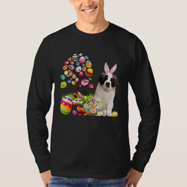 Camiseta Easter Bunny Saint Bernard Dog Ear Tree Egg Basket (Anverso)