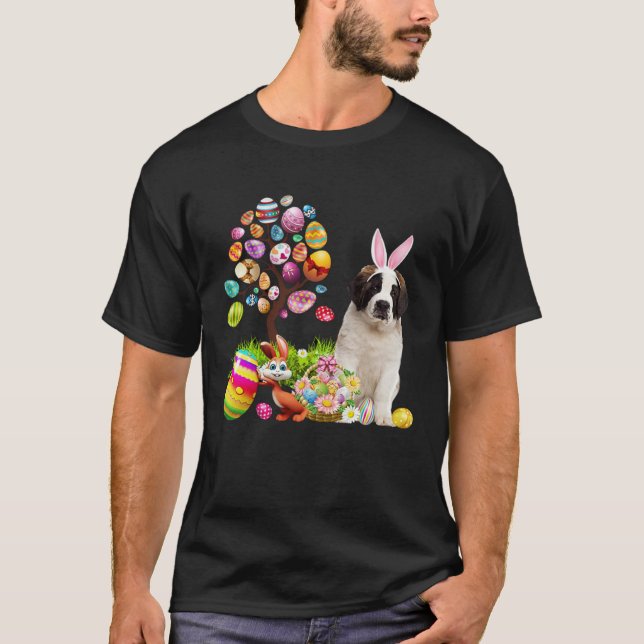 Camiseta Easter Bunny Saint Bernard Dog Ear Tree Egg Basket (Anverso)
