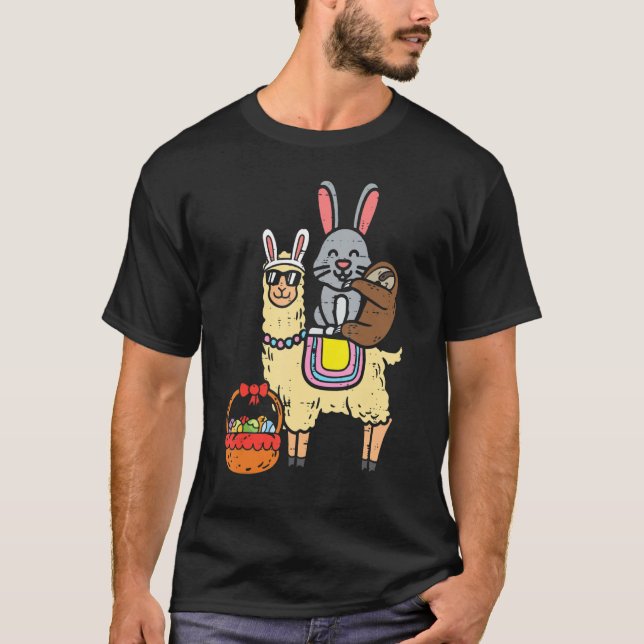 Camiseta Easter Bunny Sloth On Llama Eggs Cute Alpaca Boys  (Anverso)