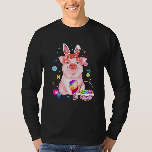 Camiseta Easter Bunny Spring Pig bow Egg Hunting Basket col (Anverso)