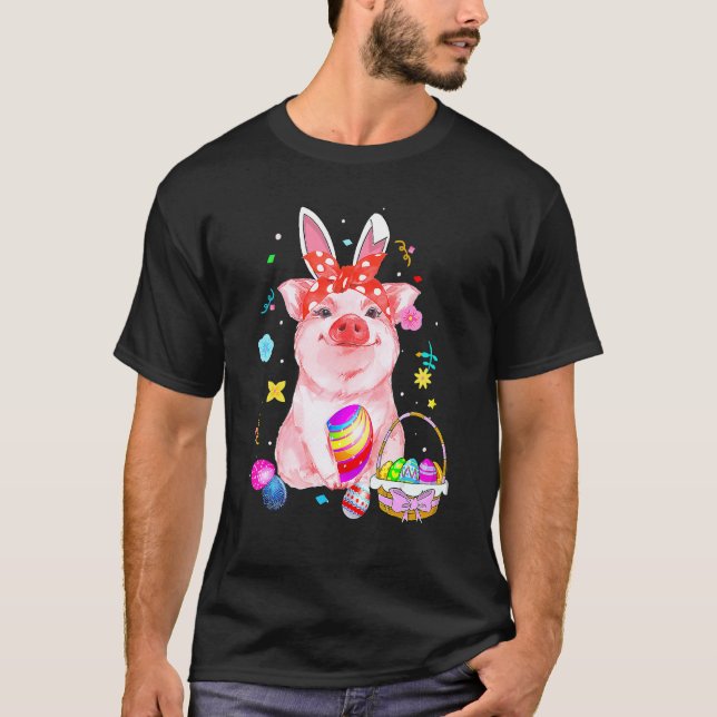 Camiseta Easter Bunny Spring Pig Bow Huevo Caza Cesta Col (Anverso)