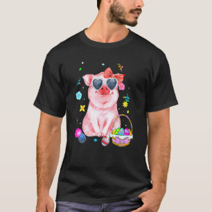 Camiseta Easter Bunny Spring Pig Bow Huevo Caza Cesta Col