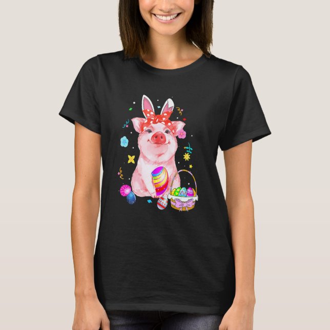 Camiseta Easter Bunny Spring Pig Bow Huevo Caza Cesta Col (Anverso)