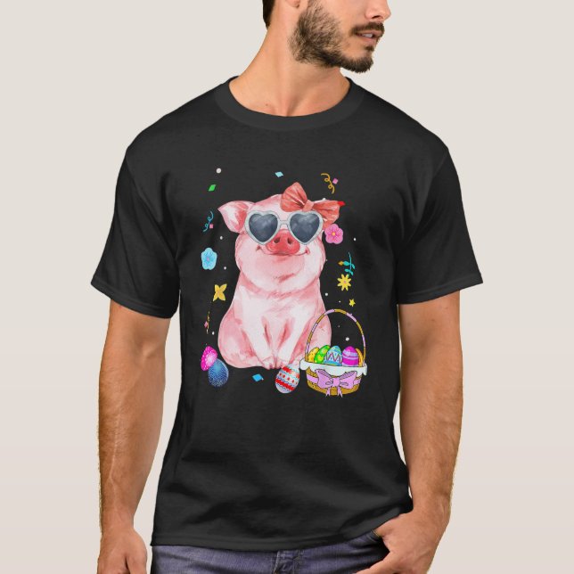 Camiseta Easter Bunny Spring Pig Bow Huevo Caza Cesta Col (Anverso)