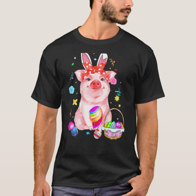 Camiseta Easter Bunny Spring Pig Bow Huevo Caza Cesta Col (Anverso)