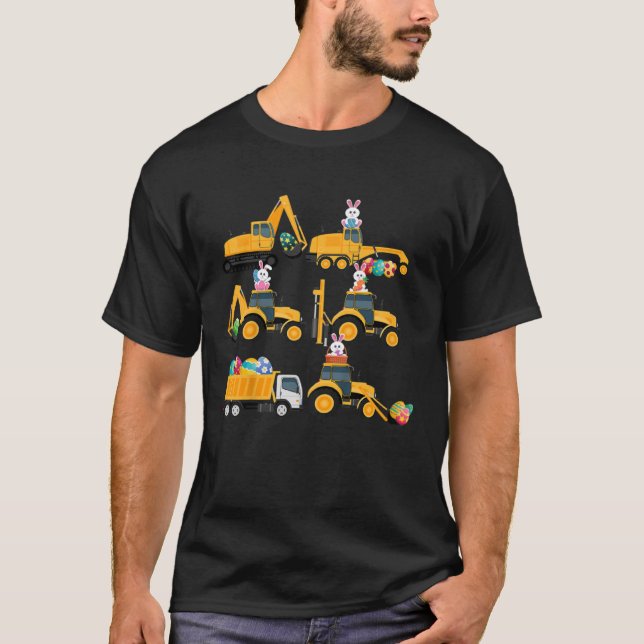 Camiseta Easter day Bunny Construction Trucks  Boys Kids To (Anverso)