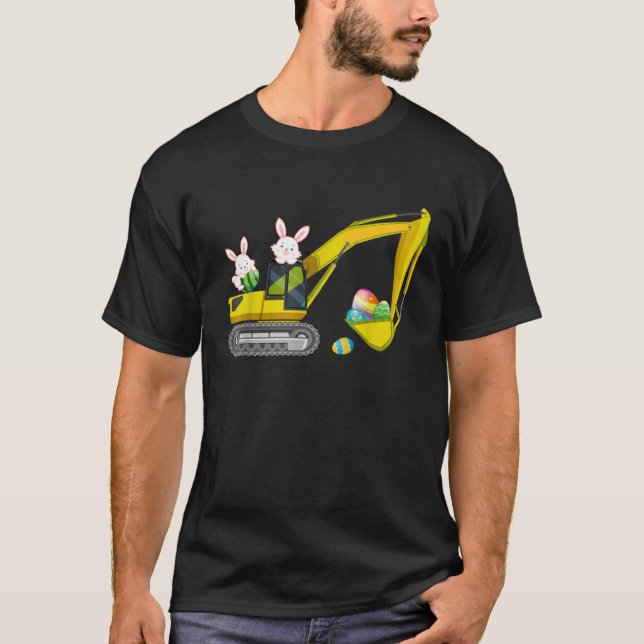 Camiseta Easter Day Bunny Construction Trucks Eggs Boys Kid (Anverso)