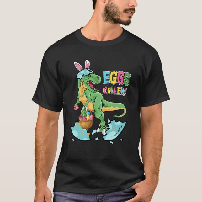 Camiseta Easter Dinosaur Bunny rex Boys Girls Kids Eggs Cel (Anverso)