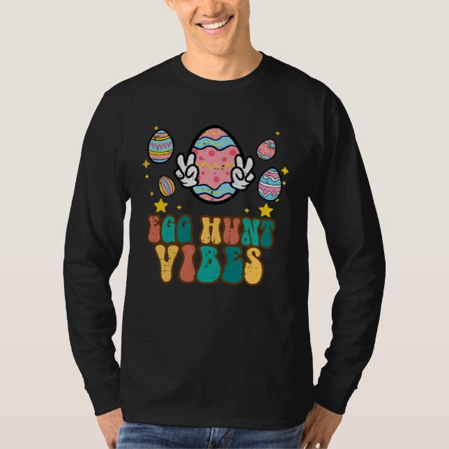 Camiseta Easter Egg Hunt Vibes Peace Sign Retro Groovy Men  (Anverso)