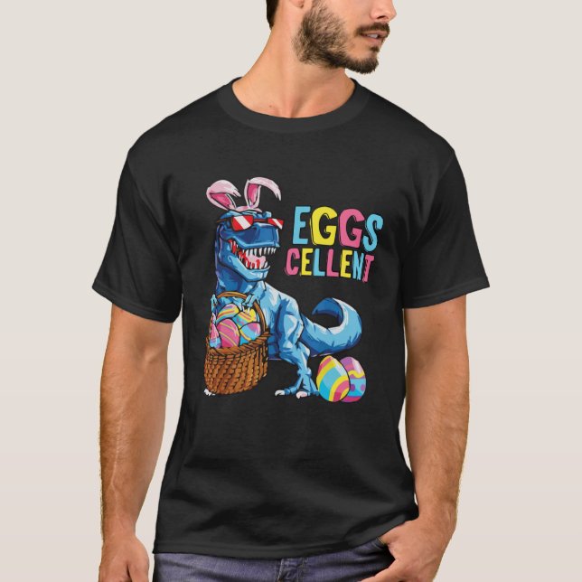 Camiseta Easter Eggs Cellent Dinosaur Bunny rex Boys Girls  (Anverso)