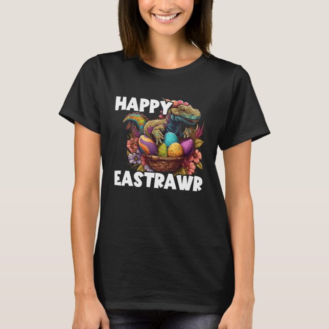 Camiseta Easter Eggs Rex Dino Happy Easter Day Happy Easter (Anverso)