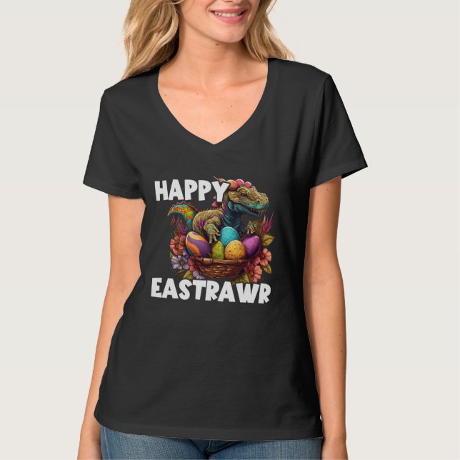Camiseta Easter Eggs Rex Dino Happy Easter Day Happy Easter (Anverso)