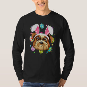 Camiseta Easter Egy Bunny Ear Bulldog Face Easter Sunday