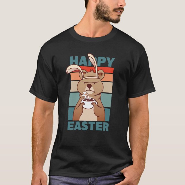 Camiseta Easter Grumpy Bear with Rabbit Ear drinks Coffee (Anverso)