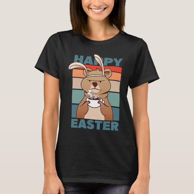 Camiseta Easter Grumpy Bear with Rabbit Ear drinks Coffee (Anverso)