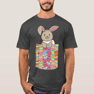 Camiseta Easter Holiday Easter Eggs Cute Pocket Rabbit Happ