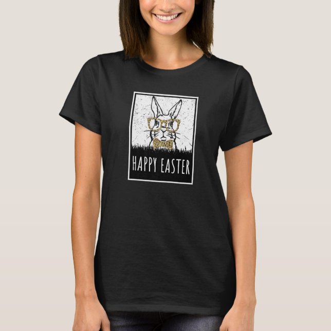 Camiseta Easter Leopard Bunny Rabbit Silhouette Happy East (Anverso)
