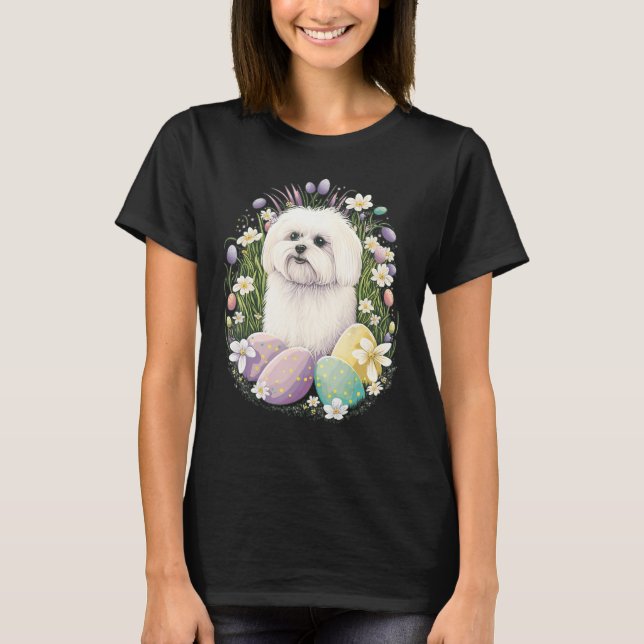 Camiseta Easter Maltese dog Bunny Eggs Dog on Easter Maltes (Anverso)