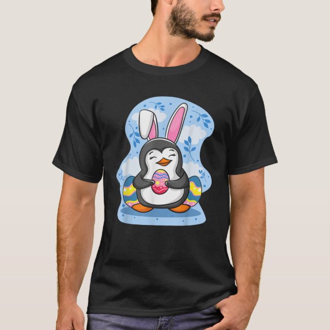 Camiseta Easter Penguin Holding Egg Cute Bunny Ears Penguin (Anverso)