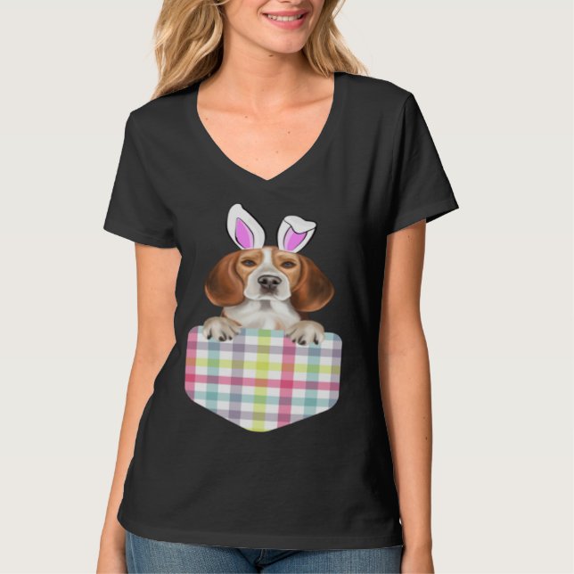 Camiseta Easter Plaid Beagle Bunny Dog In Pocket (Anverso)