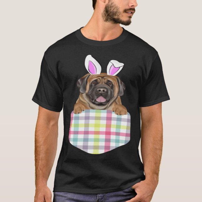 Camiseta Easter Plaid Mastiff Bunny Dog In Pocket (Anverso)