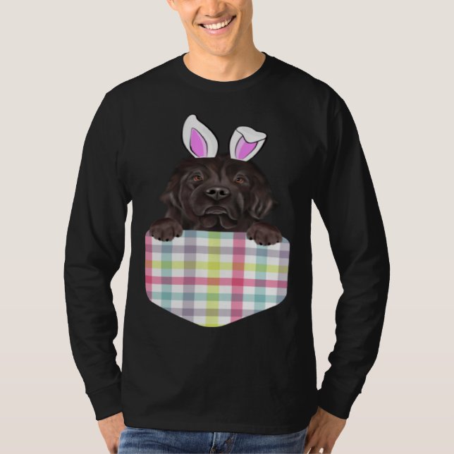 Camiseta Easter Plaid Newfoundland Bunny Dog In Pocket (Anverso)
