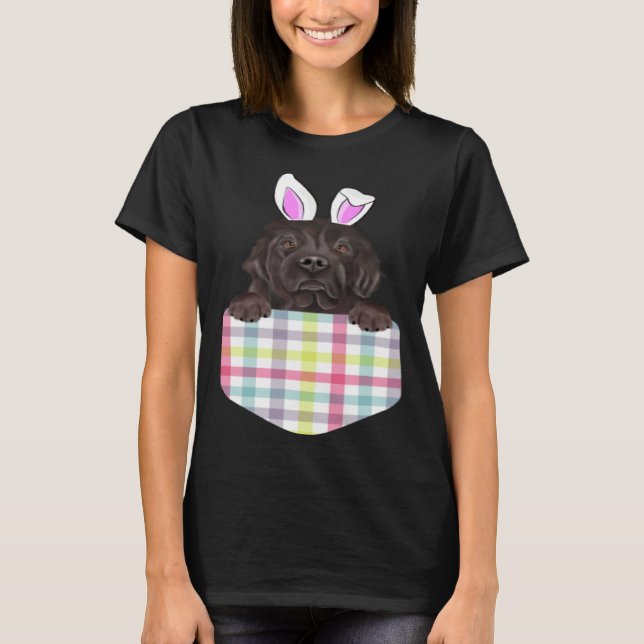 Camiseta Easter Plaid Newfoundland Bunny Dog In Pocket (Anverso)