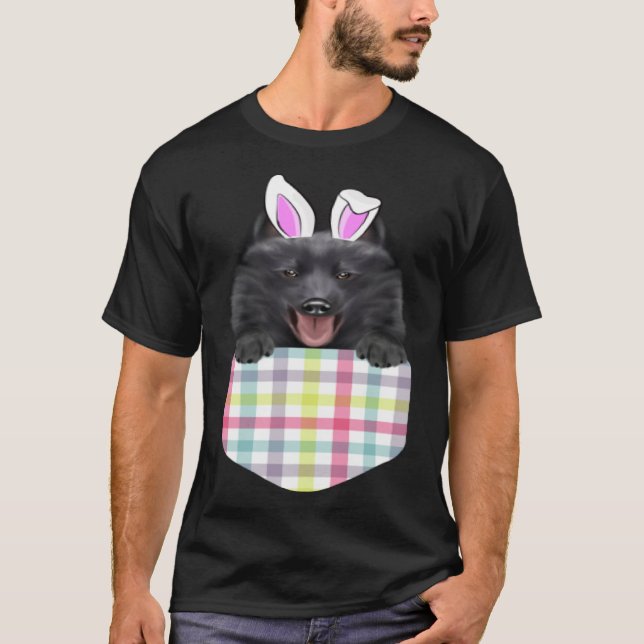 Camiseta Easter Plaid Schipperke Bunny Dog In Pocket (Anverso)