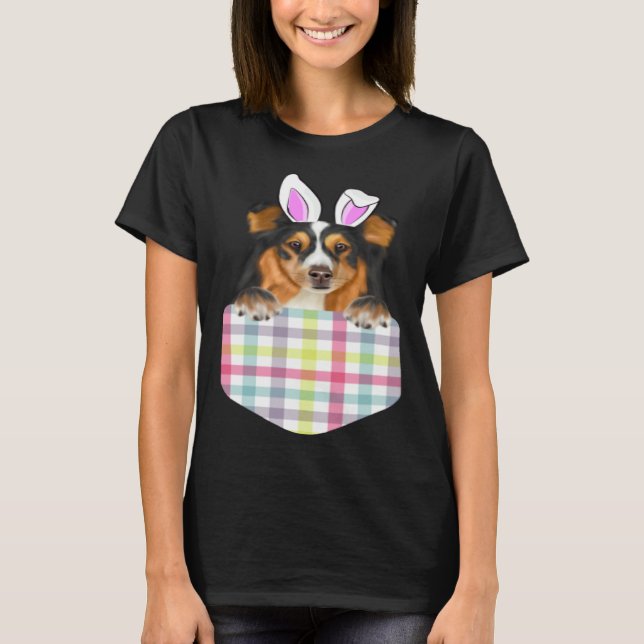 Camiseta Easter Plaid Shetland Sheepdog Bunny Dog In Pocket (Anverso)
