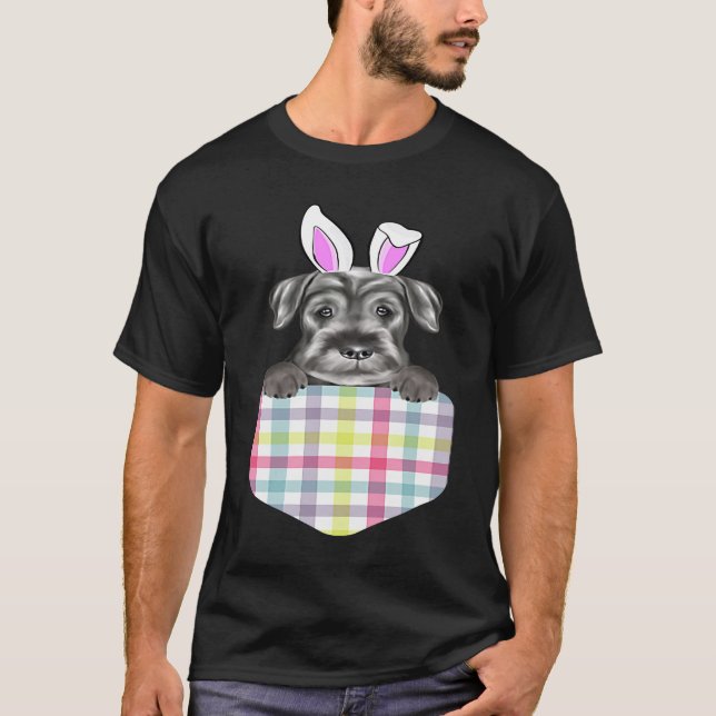 Camiseta Easter Plaid Standard Schnauzer Bunny Dog In Pocke (Anverso)