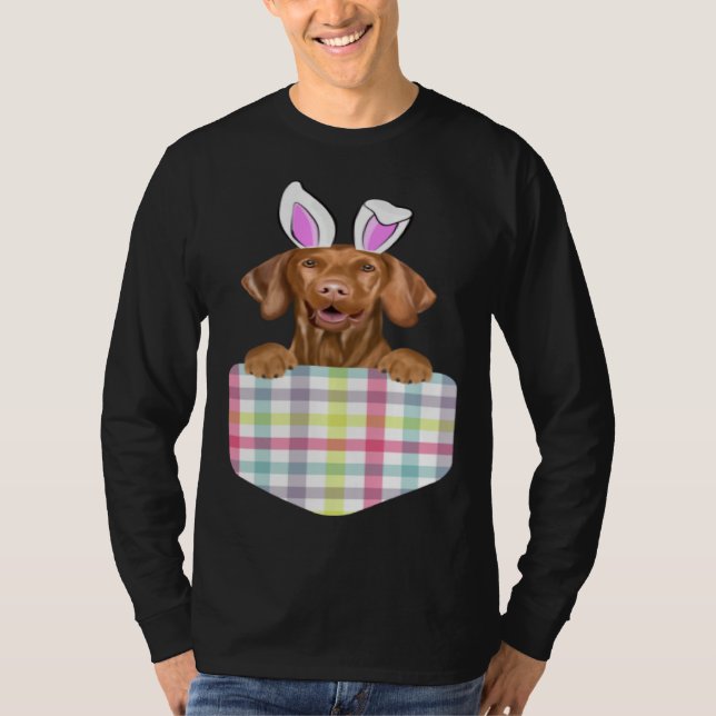 Camiseta Easter Plaid Vizsla Bunny Dog In Pocket (Anverso)