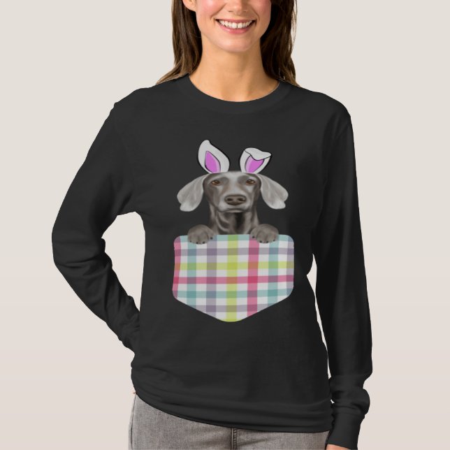Camiseta Easter Plaid Weimaraner Bunny Dog In Pocket (Anverso)