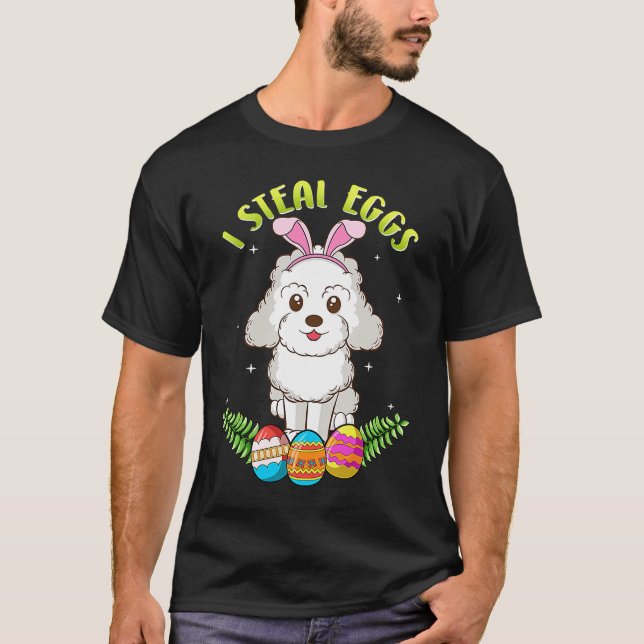 Camiseta Easter Poodle dog con Bungalows Ears robo huevos (Anverso)