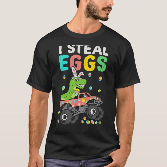 Camiseta Easter Rex Dinosaur Monster Truck Eggasaurus Boys  (Anverso)